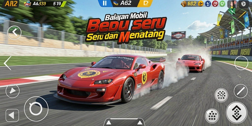 Gameplay balapan mobil di AA62 yang mendebarkan dan seru.