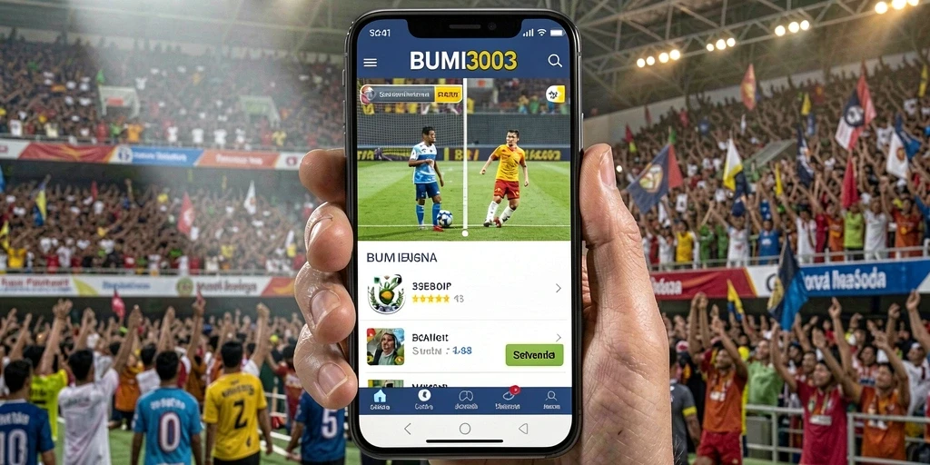 Screenshot utama BUMI303 menampilkan antarmuka taruhan olahraga yang dinamis.