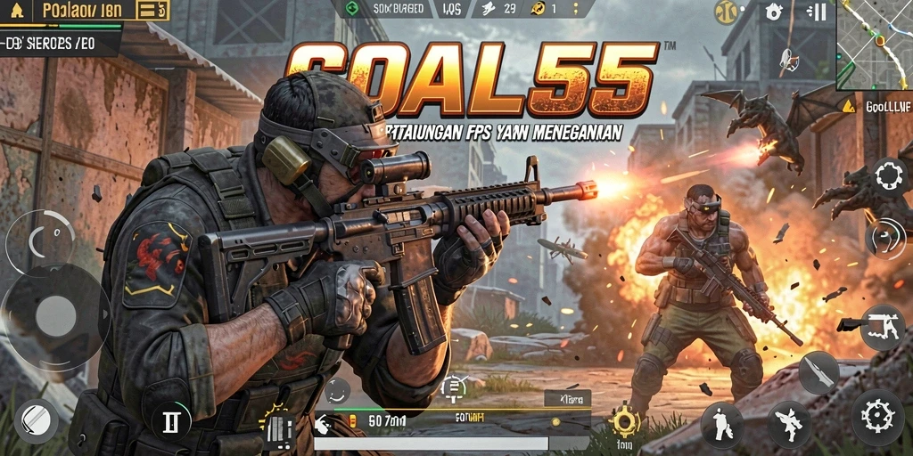 Tangkapan layar dari gameplay seru <strong>GOAL55</strong> yang menampilkan aksi tembak menembak.