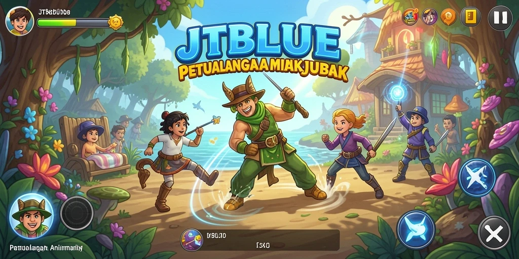 Tampilan gameplay JTBLUE yang menarik dan penuh warna.