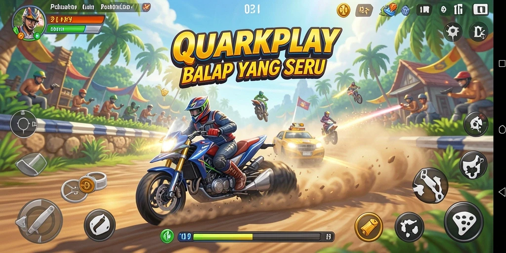 Tampilan menegangkan dari balapan di QUARKPLAY dengan lintasan yang berliku.