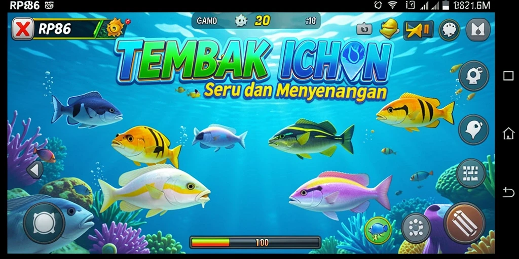 Screenshot gameplay RP886 menampilkan aksi menembak ikan yang mendebarkan.