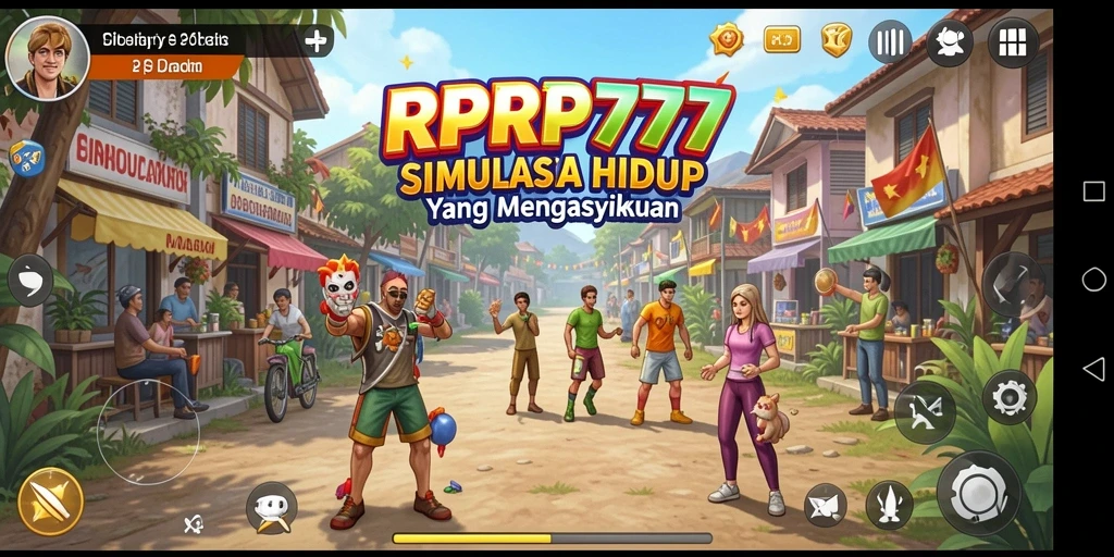 Screenshot RPRP777 menampilkan karakter dalam kehidupan sehari-hari yang penuh warna.