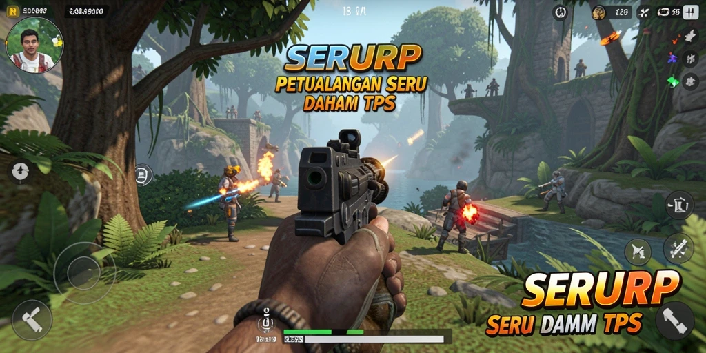Tampilan gameplay seru dalam SERURP dengan aksi TPS yang intens.