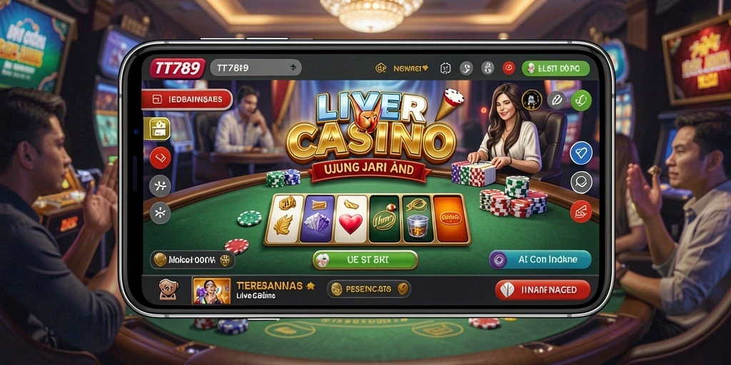 Screenshot gameplay Live Casino TT789 dengan dealer profesional dan suasana kasino.