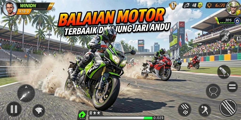 Gameplay menarik dalam balapan motor seru.
